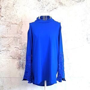 Unbranded royal blue casual top with crocheted bell sleeves Women's Size L